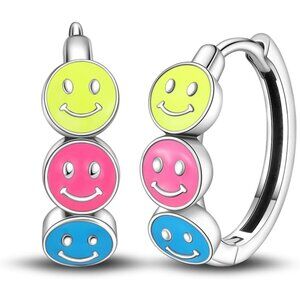 Women's Smiley Hoop Earrings Glow in the Dark Zirconia Hypoallergenic